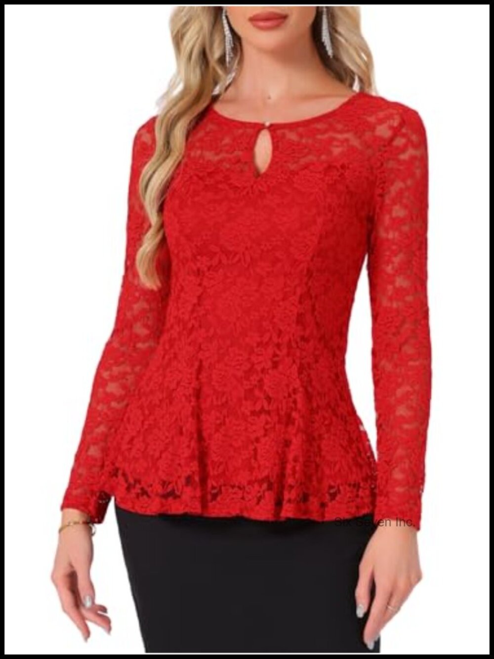 Lace Peplum Blouse Long Sleeve Formal Wedding Guest Top